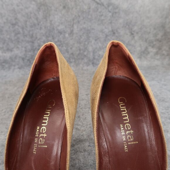 Gunmetal Shoes Womens 37.5 Pumps Fashion Stiletto Point Toe Leather Gold Formal - Picture 16 of 16